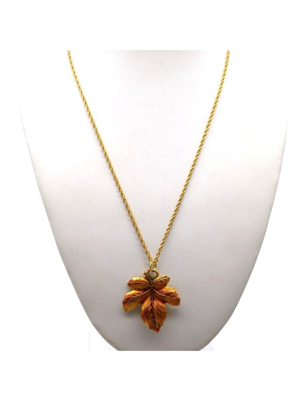 Ethereal Autumn Leaf Pendant on Delicate Gold Tone Chain Necklace, Fall Hues